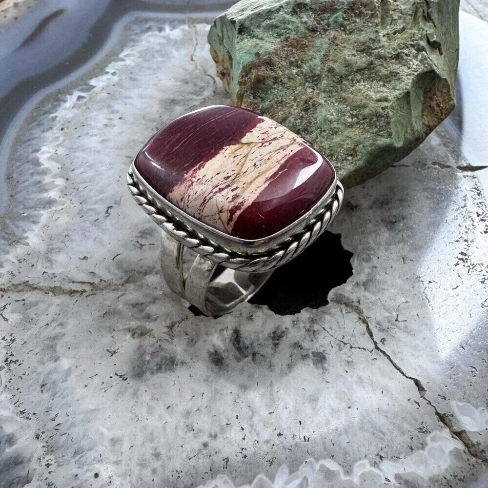 Sterling Silver Southwestern Style Large Snake Skin Jasper Ring Sz 9 For Women